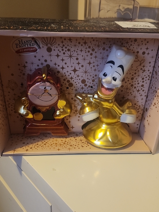 Disney Other - Disney Gold and Bronze Lumière & Cogsworth Ceramic Kitchen Figurines